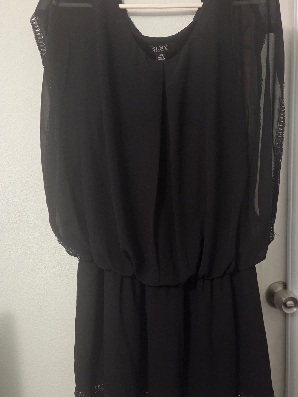 SLNY Black Chiffon Blouson Mini Dress